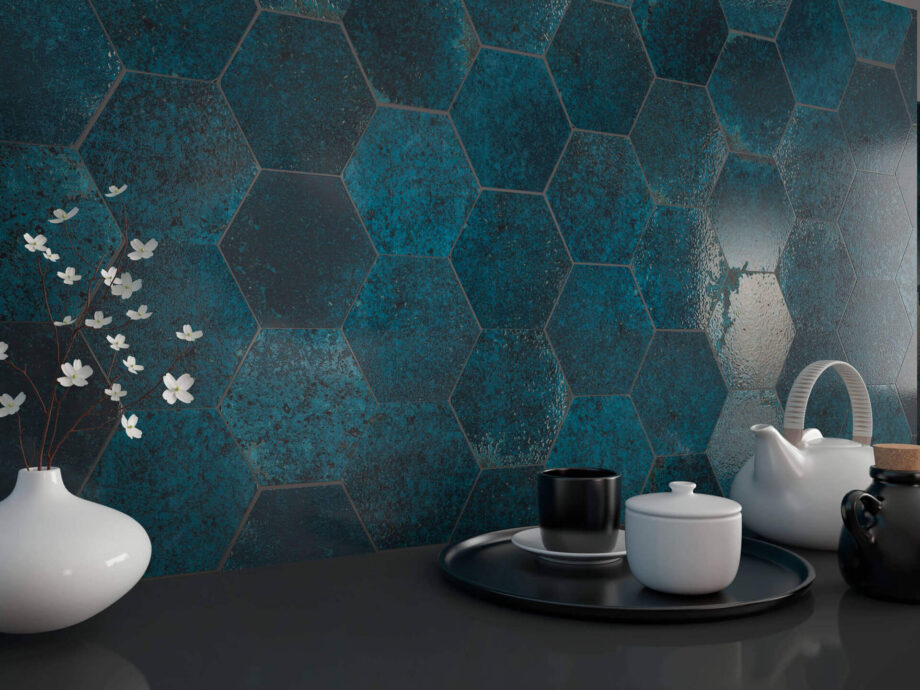 Vibrant Blue Hexagon room Happy Floors